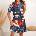 thumbnail image 2 of Cmfcve Patriotic Dress for Women Casual Short Sleeve Round Neck Printed Midi Dress Summer Stars Stripes Beach Dresses, 2 of 5