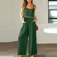 thumbnail image 2 of UVEASISHA Cotton Linen Set for Women Boho Summer Beach Outfits 2 Piece Sleeveless Cropped Tank Tops and High Waist Wide Leg Pant Sets Green M, 2 of 7