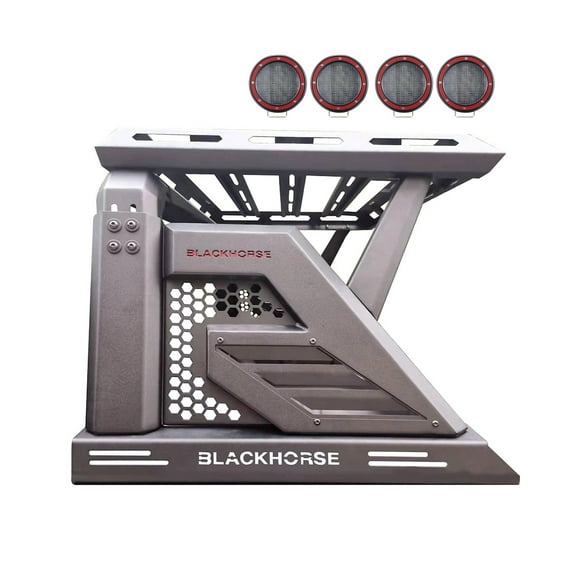 Black Horse Off Road Armour II Roll Bar W/Basket Kit Black Compatible with 2019-2022 Ford Ranger-AR2-07BA3-PLFR