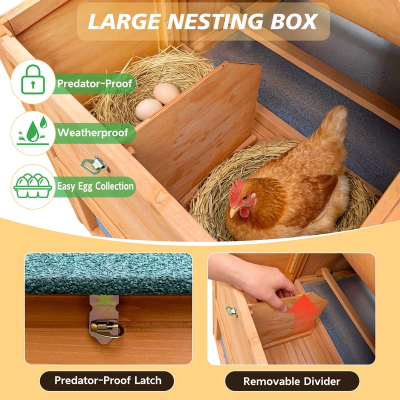 80" Chicken Coop with Lockable Nest Box and Removable Tray, Hen House for 2-4 Chickens, Outdoor Pet Cage with Runs