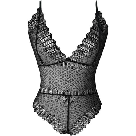 Women Sexy Lingerie Halter Jumpsuits Naughty See Through Floral Lace Bodysuit Teddy Babydoll