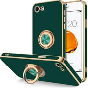 for iPhone SE 2022, iPhone SE 2020, iPhone 7 Case, iPhone 8 Case Ring Holder Stand Magnetic Kickstand, Plating Rose Gold Soft TPU Bumper Camera Protection Shockproof Phone Cases-Midnight Green