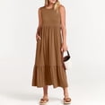 thumbnail image 3 of RYKJLWY Womens Black Dress Summer Casual Sleeveless Crewneck Sundress Aline Flowy Tiered Maxi Long Beach Dress Vacation Outfits Vacation Dresses for Women 2024 Sexy Dresses for Women (Khaki,S), 3 of 9