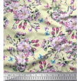 thumbnail image 1 of Soimoi Yellow Cotton Cambric Fabric Insect,Leaves & Pink Floral Printed Fabric 1 Yard 42 Inch Wide, 1 of 1