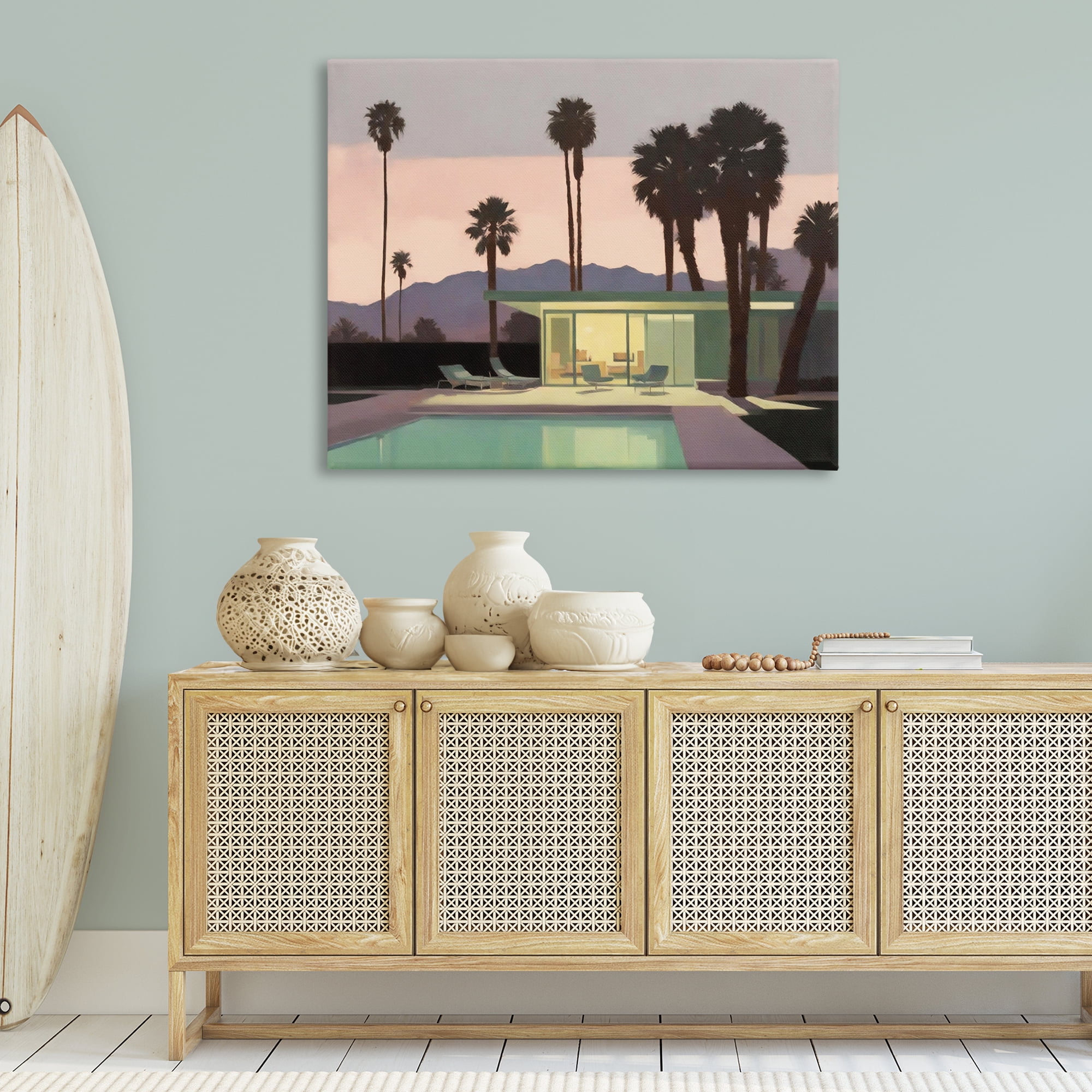 Stupell Industries Pool Surrounded by Palms Landscape & Nature Painting Wrapped Canvas Art Print Wall Art, 48 x 36