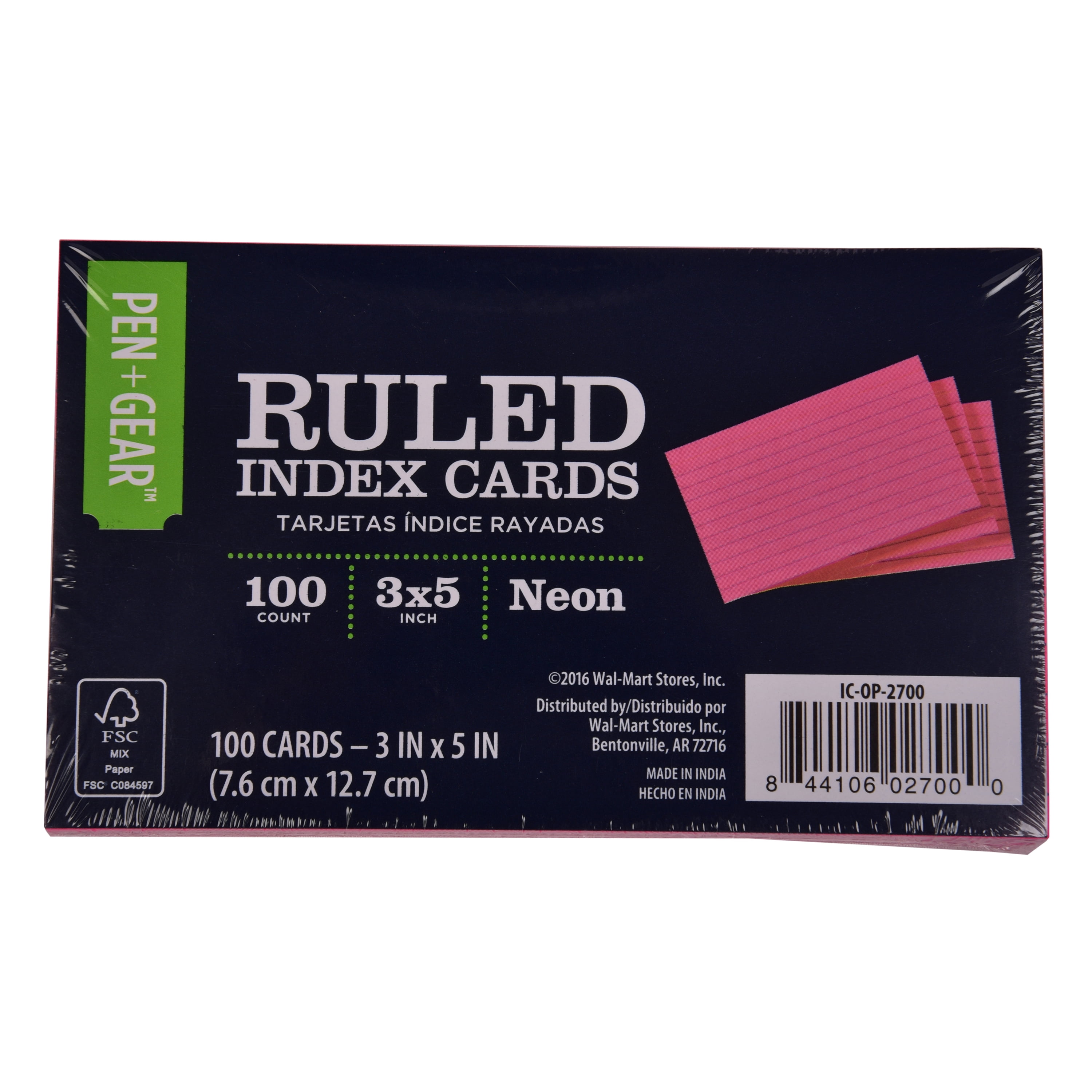 Pen + Gear Ruled Index Cards, Neon Pink, 100 Count