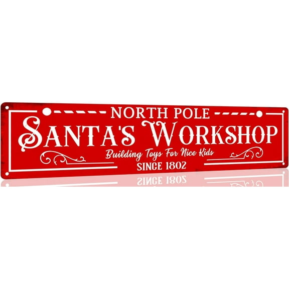 North Pole Santa's Workshop Tin Sign Funny Christmas Metal Signs Vintage Santa Print Art Poster Wall Decor For Kitchen Patio Yard Office Cafe Bar 4x16 Inch