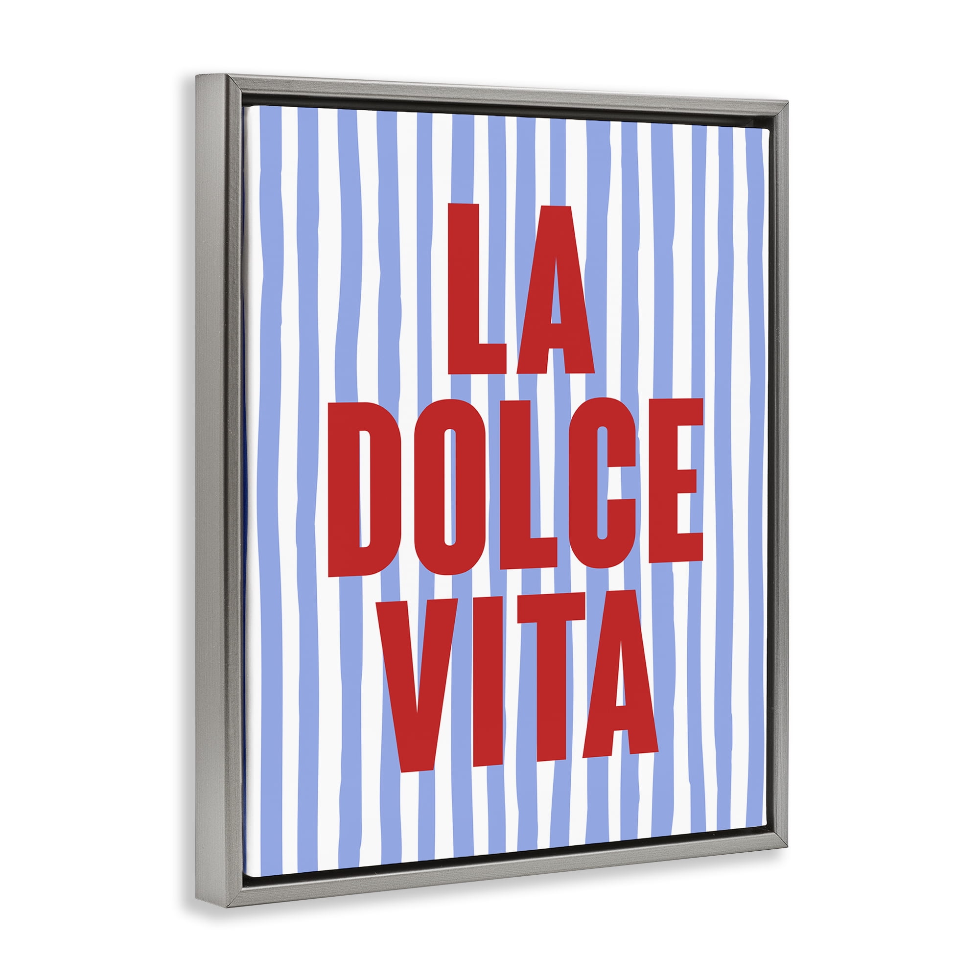Stupell Industries La Dolce Vita on Blue Text & Numbers Painting Gray Floater Framed Canvas Art Print Wall Art, 17 x 21
