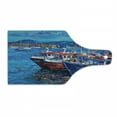 thumbnail image 1 of Country Cutting Board, Sail Boats Ships on the Shore Harbor by the Sea Small Rural Fishing Town Art, Decorative Tempered Glass Cutting and Serving Board, Wine Bottle Shape, Navy Red, by Ambesonne, 1 of 1