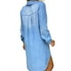 thumbnail image 5 of Txlixc Vestido camisero de mezclilla a la moda para mujer, manga larga, solapa, un solo pecho, casual, color sólido, túnica, tops Txlixc  Estilo de ocio, 5 of 9