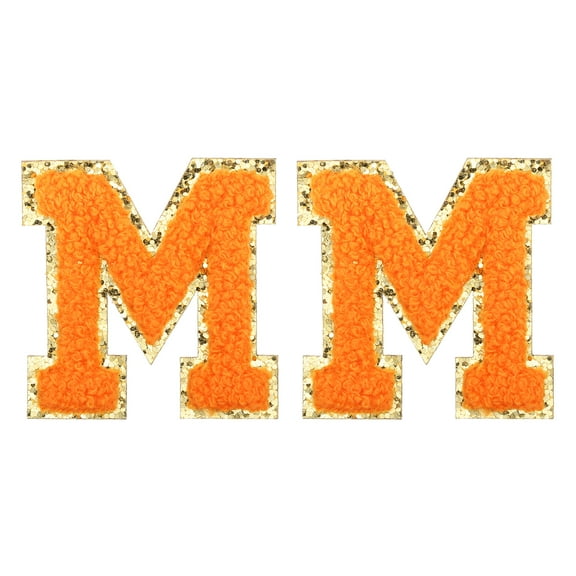 Uxcell Chenille Letter Patches 2.2" Self Adhesive Letter M Stick on Embroidered Patch for Clothing Repair (Orange, Pack of 2)