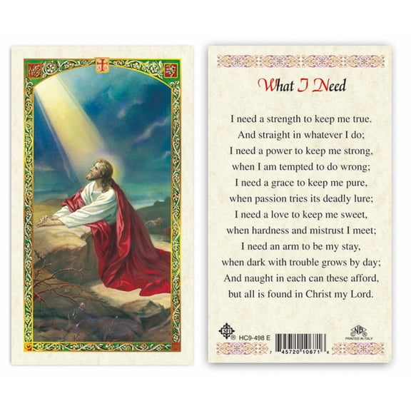 Jesus Praying – What I Need Laminated Prayer Cards | 2-Sided Catholic Holy Cards in English | Durable Wallet-Size Religious Prayer Cards for Personal Devotion & Gifts