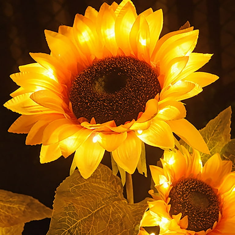 ✿sunflower✿ pdqouc Summer Solar Three-head Sunflower LED Land-scape
