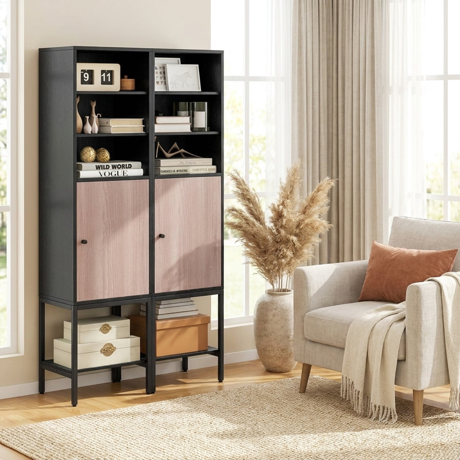 Vebreda Freestanding Bathroom Storage Cabinet, 57 Inch Bathroom Tall Cabinet with 1 Door and 4 Shelves Narrow Storage Unit with Adjustable
