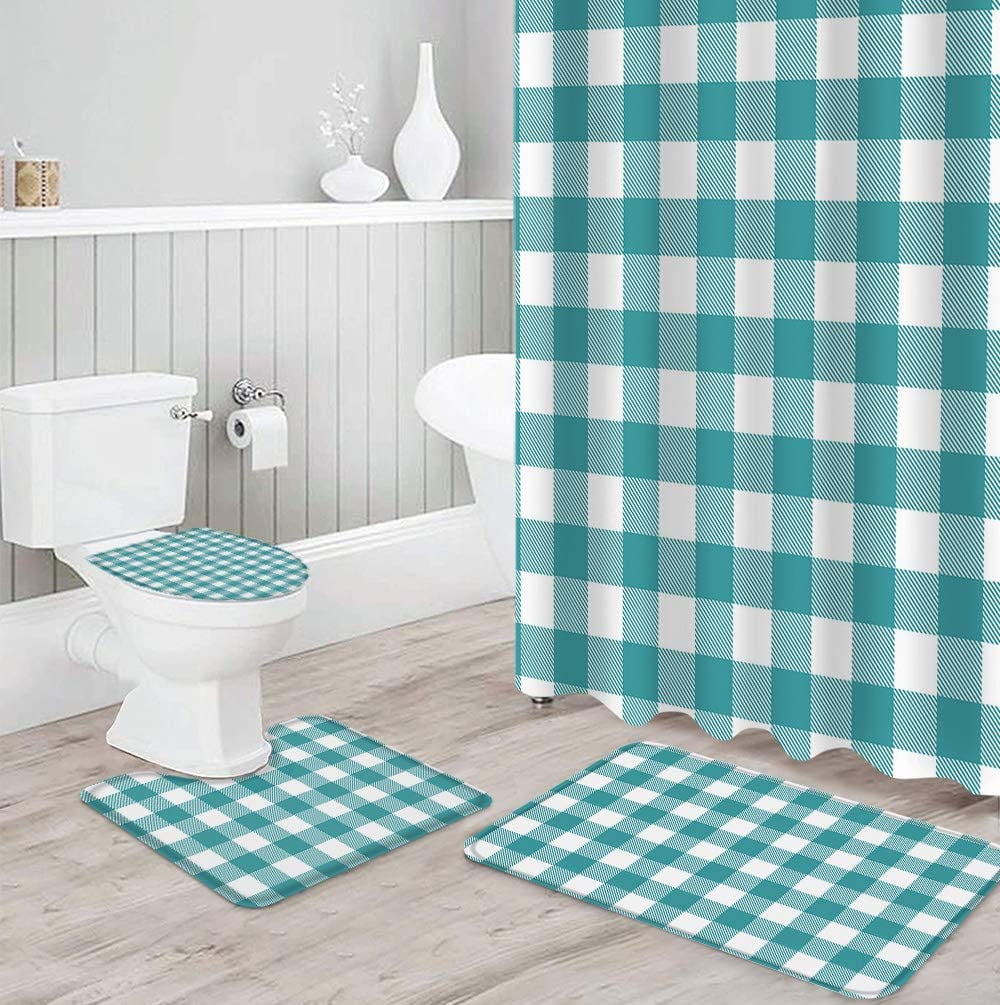 FMSHPON Stylish Geometric 4 Piece Bathroom Set Shower Curtain Bath Rug ...