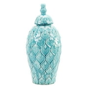 Angle View: Elizabeth Austin Feathered Textured Turquoise Blue Urn