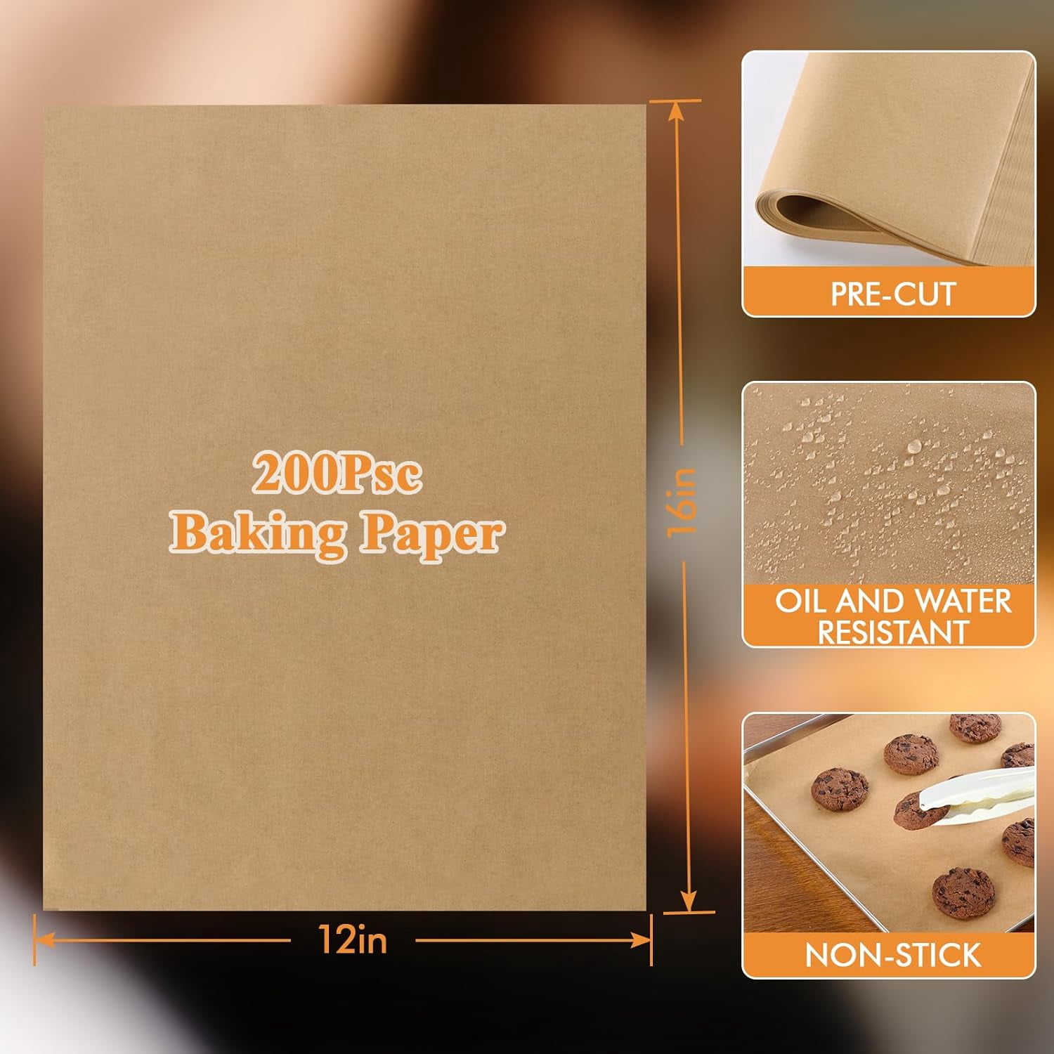 200 Pcs Parchment Paper Sheets, 12 x 16 Inch Precut Non-Stick Baking Parchment for Oven, Grilling, Steaming, Air Fryer, and Half Sheet Pans