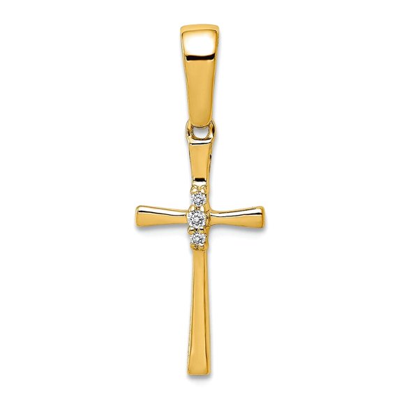 14k Gold .02ct. Diamond Religious Faith Cross Pendant Necklace 16.5x9mm Wide Pendant for Women