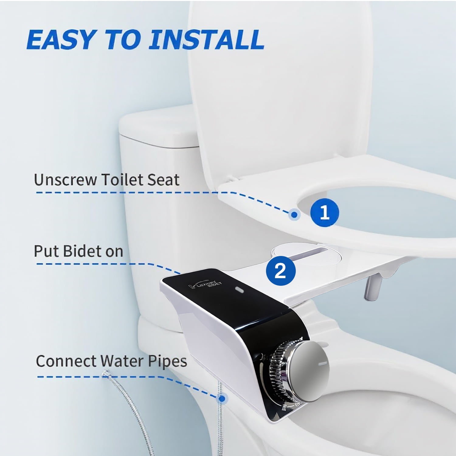 Behome Bidet Attachment for Toilet, Non-Electric Bidet Attachment for Toilet Seat, Easy Install Bidet Toilet Seat Attachment with Adjustable Water Pressure