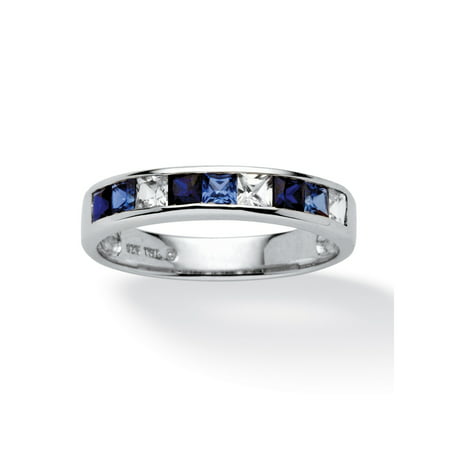 .63 TCW Princess-Cut Blue and White Sapphire Ring in Platinum over Sterling