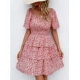 thumbnail image 3 of PRETTYGARDEN Women's Floral Summer Short Dress Square Neck Short Sleeve Tiered Ruffle Boho Swing Dresses, 3 of 6