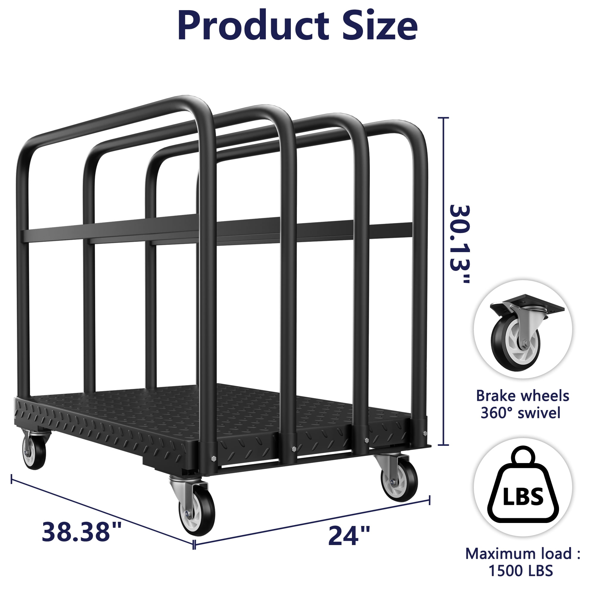 Panel Cart, 1500 LB Heavy Duty Flat Cart with 4 Wheels, Lumber and Drywall Cart Dolly for Moving, Warehouse and Home Use