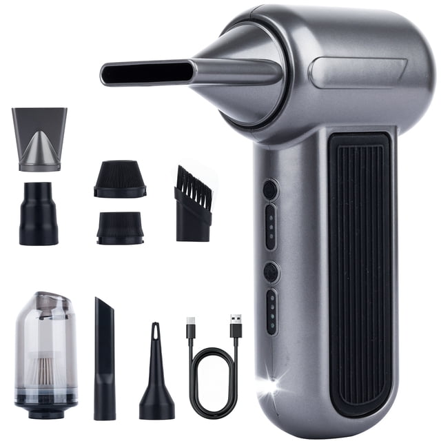 Soplador de Aire Eléctrico WOLFBOX MegaFlow100 - 150,000 RPM, Motor Brushless Recargable, 3 Velocidades Ajustables con 7 Accesorios para PC, Coche, Hogar y Camping