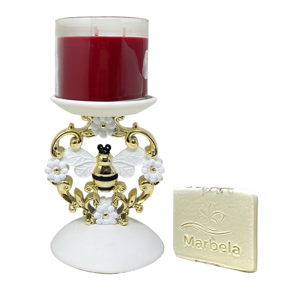 Bath & Body Works Elegant Bee 3-Wick Candle Holder with a Natural Oats Mini Soap.