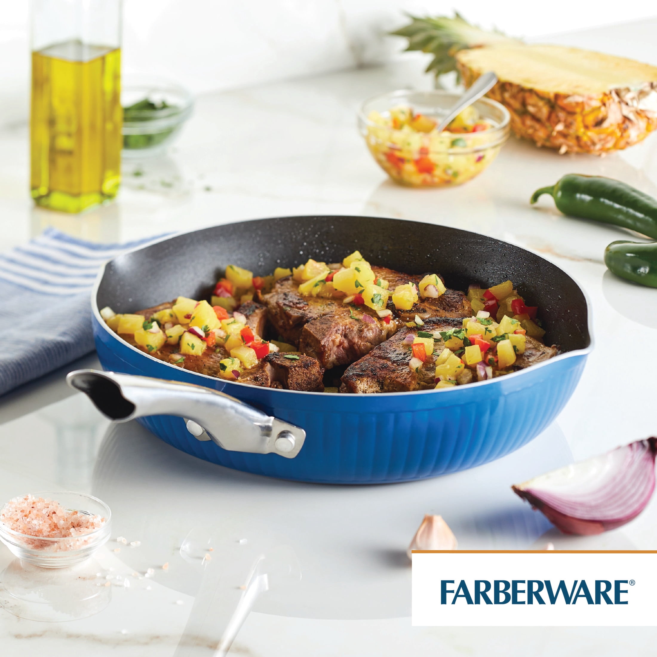 Farberware Style 11.25 Inch Nonstick Cookware Frying Pan, Dishwasher Safe and Oven Safe to 500°F, Blue