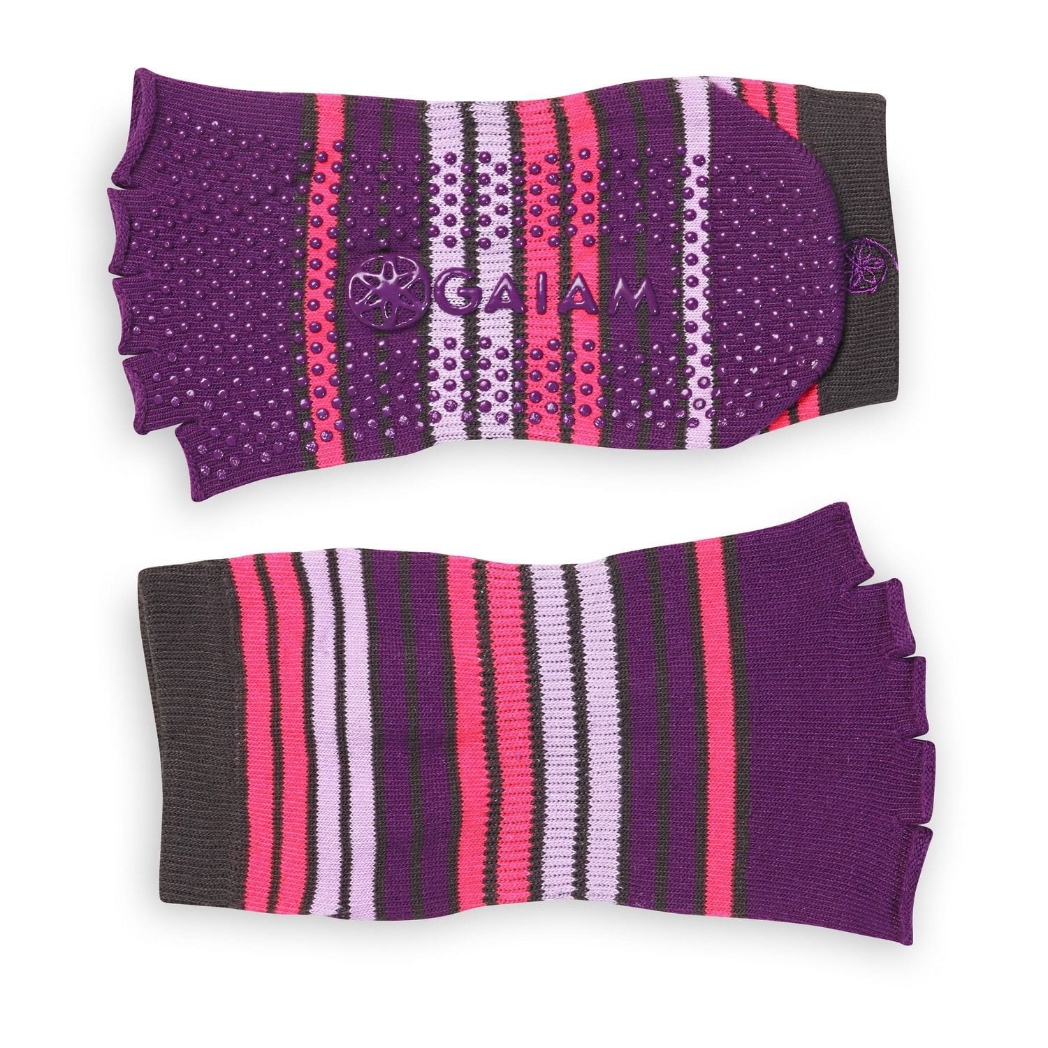Gaiam Toeless Yoga Socks - S/M - Purple/Pink