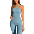 thumbnail image 4 of Sedceaty Women's Summer Full-Length Jumpsuit, Solid Color Ribbed Sleeveless Slant Shoulder Tank Bodysuit for Yoga, Exercise, 4 of 9