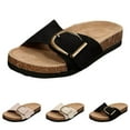 thumbnail image 6 of Cork Flats Slides Sandals for Women 2025 Summer Beach Fashion Buckle Memory Foam Slip on Slippers, 6 of 8