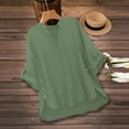 thumbnail image 4 of XUNKUSGA Women's Blouses Fashion Notched V Neck Rolled Up Tops for Women Casual Loose High-low Hem Shirts for Women with Button Side S-2XL Green, 4 of 6