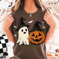 thumbnail image 3 of Ghost And Pumpkin Witch Hat Halloween T-Shirt, Spooky Season Graphic Tee, Retro Fall Comfort Colors Shirt, Vintage Pumpkin Ghost Apparel Gift - Espresso, S, 3 of 5