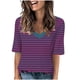 thumbnail image 3 of Camisas Sentuca de manga corta para mujer 2024, blusas informales con cuello en V y rayas sueltas, rosa intenso L, 3 of 5