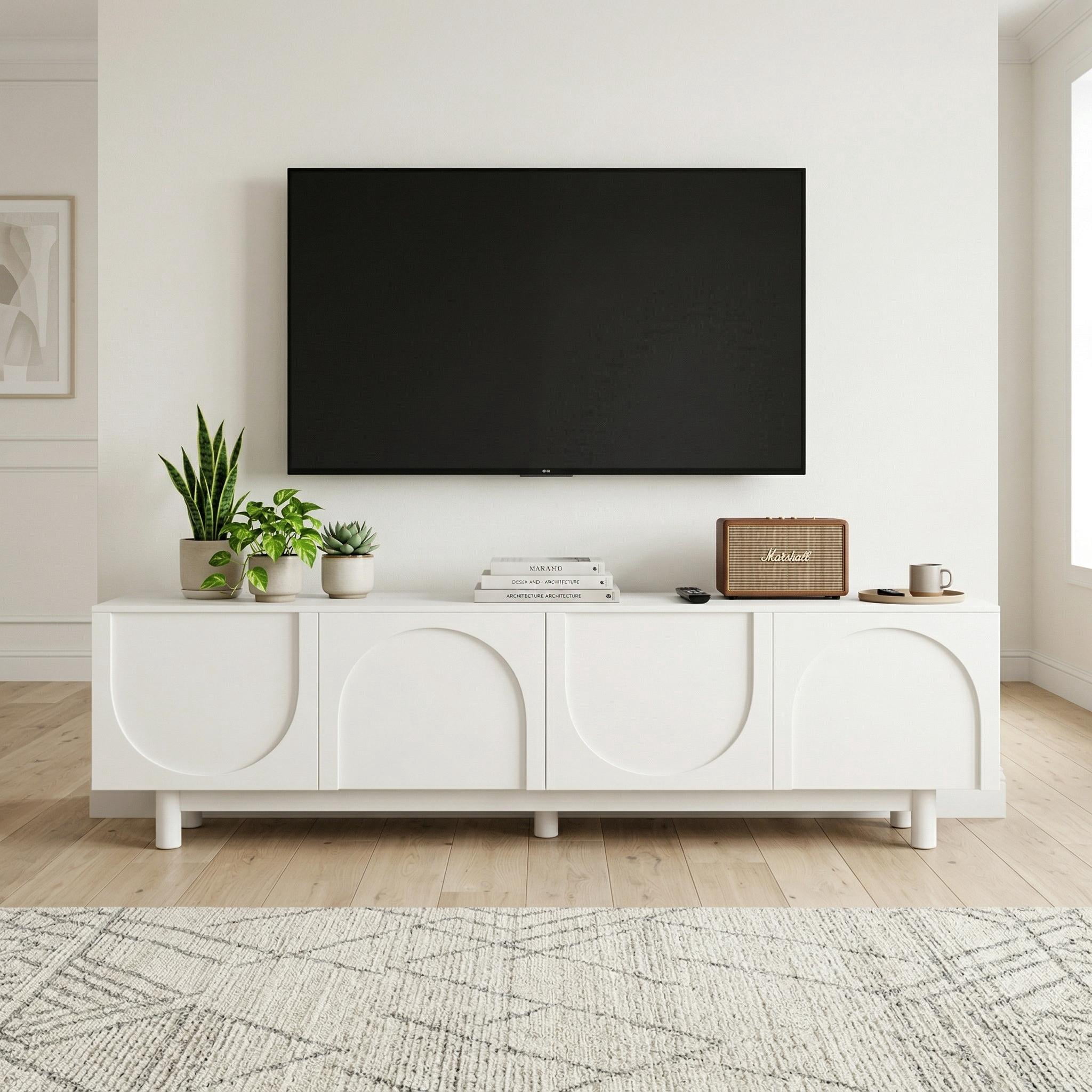 Homy Casa TV Stand for TVs up to 75", Modern White Entertainment Center with Storage Cabinets