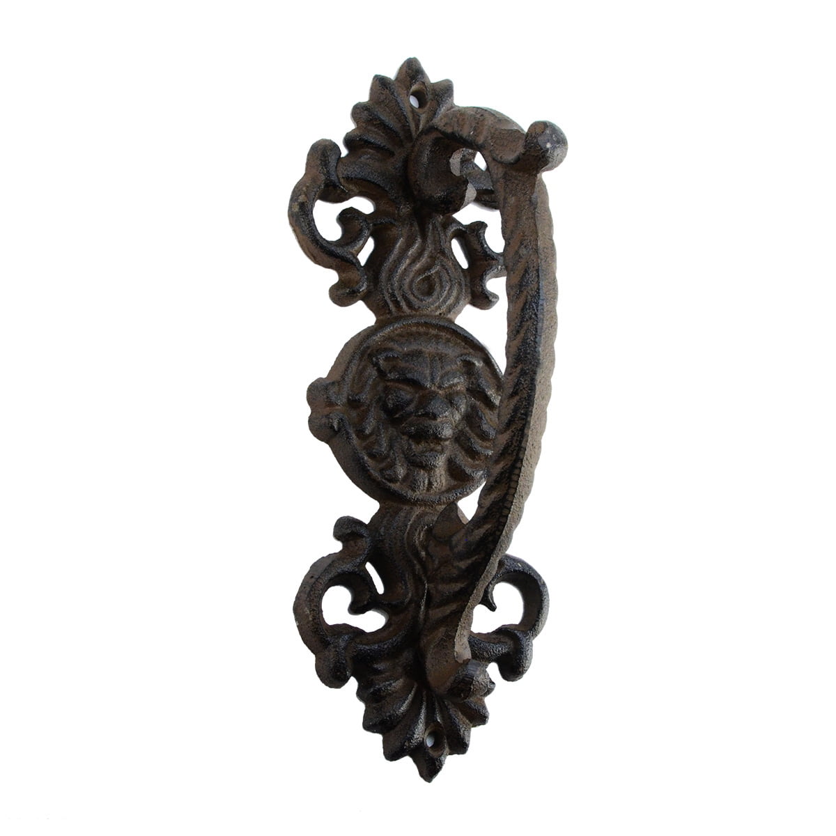 SET OF 2 ORNATE WROUGHT IRON LIONS HEAD DOOR GATE ENTRY PULL HANDLES  9 1/4" 