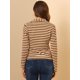 thumbnail image 5 of INSPIRE CHIC Blazer a rayas con cierre de botón y bolsillo con solapa con muesca para mujer Blanco Marrón S, 5 of 6