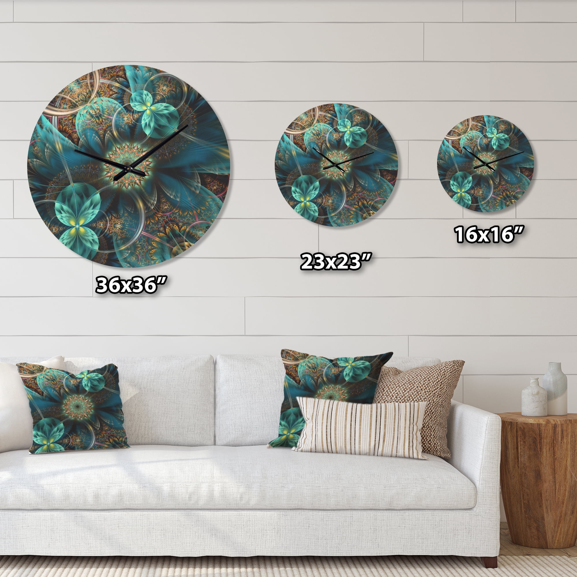 Designart 'Fractal Blue Flowers Pattern' Modern Wood Wall Clock