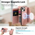 thumbnail image 6 of 2 In 1 Case for iPhone 15, Rugged Shockproof Heavy Duty Detachable Magnetic Clasp Kickstand Ring Holder RFID Blocking Zipper Pocket Full Body Protection Wallet Case Cover - Pink, 6 of 11