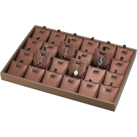 24 Grids Insert Jewelry Display Trays Stackable Box Organizer Showcase Imitation Leather with Removable Jewelry Cards for DIY Pendant Earrings Necklace Storage Brown Rectangle