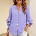 thumbnail image 5 of HOMBOM Womens Cotton Linen Shirts Henley Spring Blouse Purple Basic Solid 3/4 Sleeve Tops for Young Woman V Neck, 5 of 7