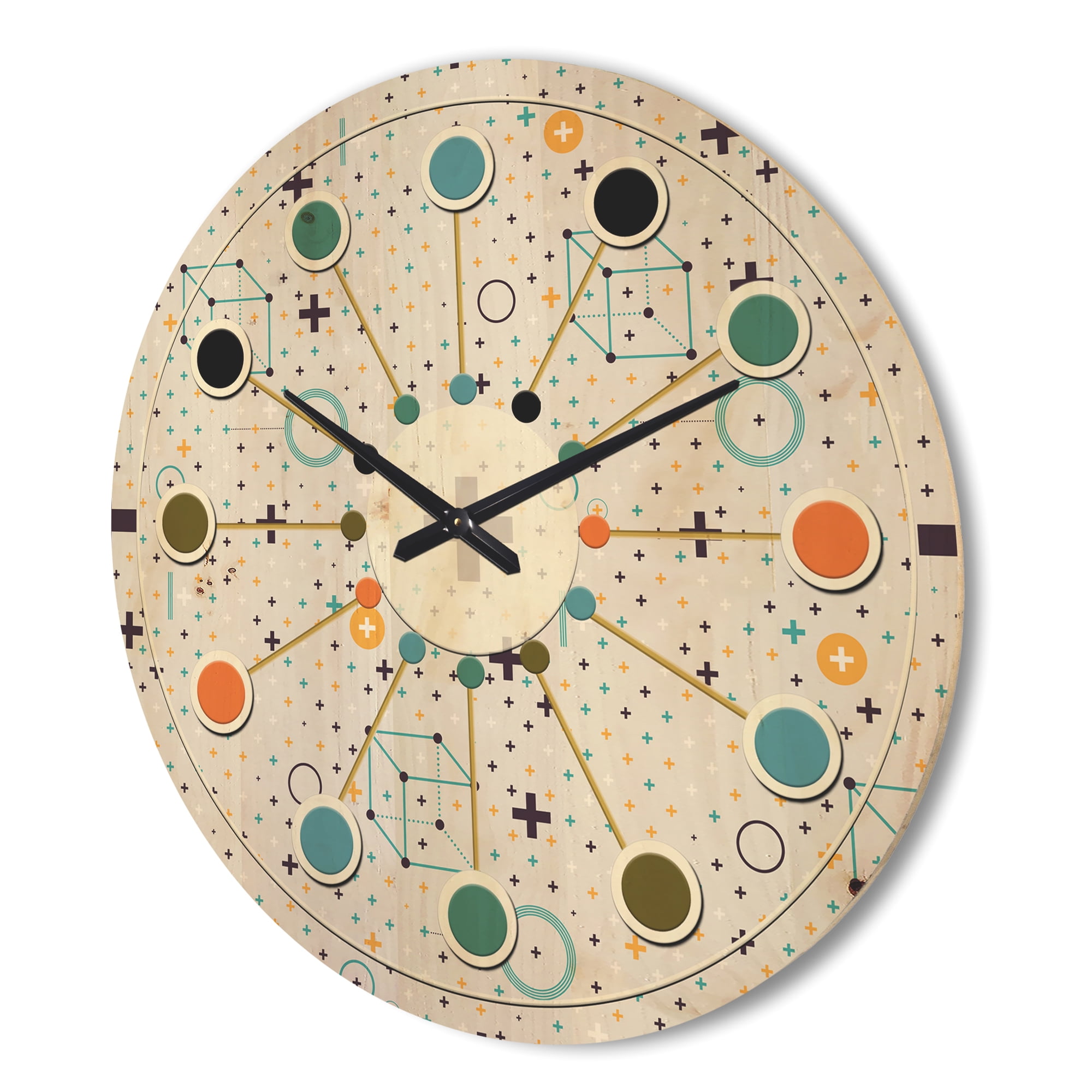 Designart 'Geometrical Minimalistic Elements' Mid-Century Modern Wood Wall Clock