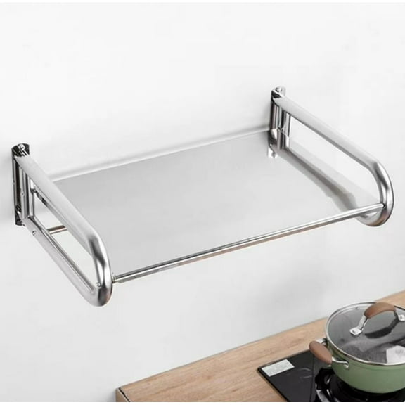 Stainless Steel Microwave Oven Wall Mount Shelf with 5 Hooks, Dingrich Kitchen Organizer Storage Holder Oven Bracket Wall Mounted
