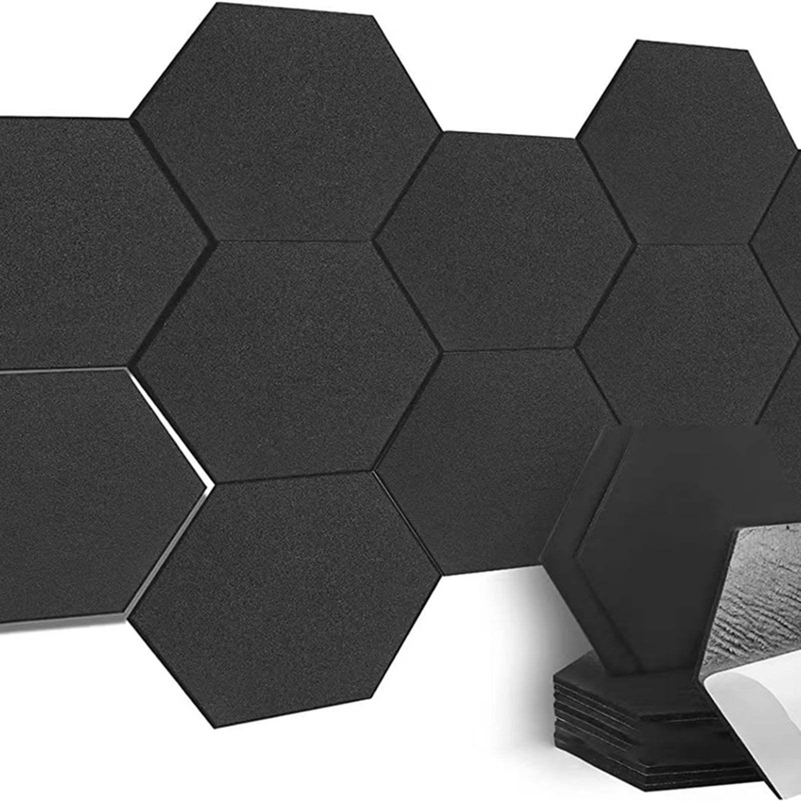 OIUR 12Pcs Hexagon Soundproof Wall Panel Self-Adhesive Sound Absorbing High Density Thick Acoustic Foam Panel Home Studio Noise Reduction Wall Panel