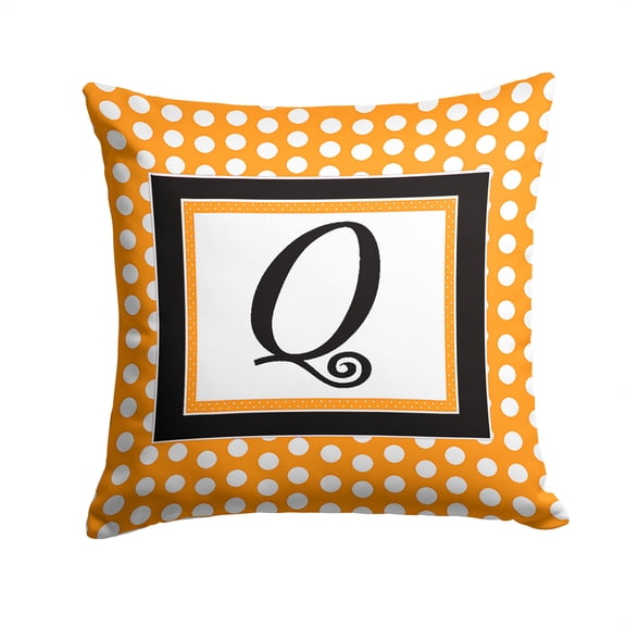 Letter Q Initial Monogram - Orange Polkadots Fabric Decorative Pillow