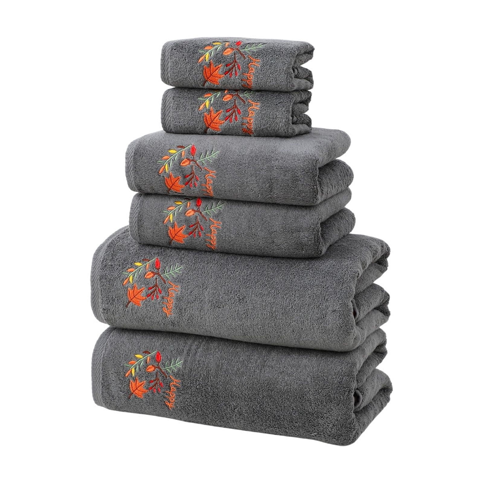 Xuniizn Bath Towels, Bath Towel Set for Halloween Decor, Cottons 2 Bath Towels + 2 Towels + 2 Square Towels, Hand Towels for Bathroom, Soft Face Towels for Holiday, Halloween Decoratives, Gray