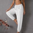 thumbnail image 5 of Costeam Womens Solid Color Linen Blend Elastic Waist Long Pants with Side Pockets Relaxed Fit Casual Everyday Full Length Trousers, 5 of 8