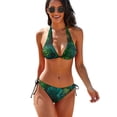 thumbnail image 2 of Green Plam Leaf Bikinis Set Sexy Tropical Print Bikini Swimsuit Rave Custom Swimwear Colorful Deep V Swimsuits, 2 of 5