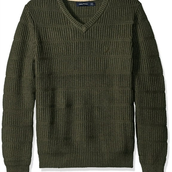 Nautica Mens Knit V-Neck Pullover Sweater, Green, Small